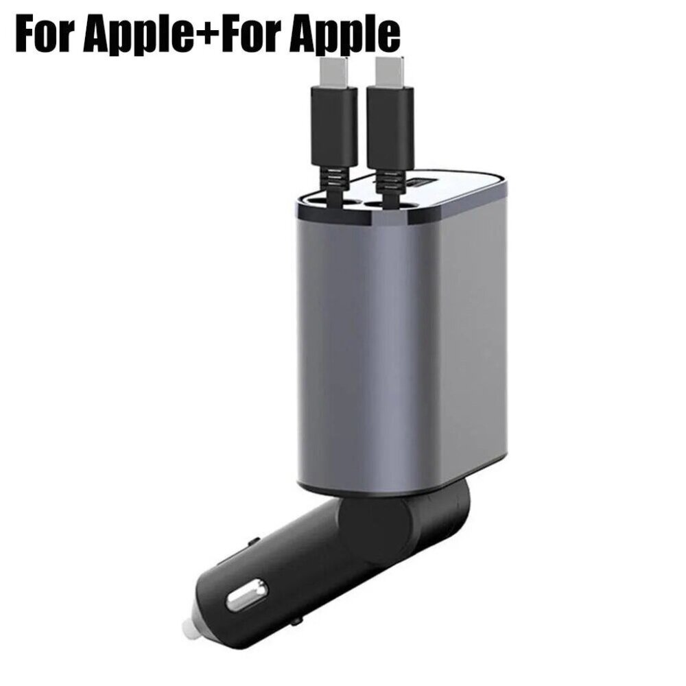High-Speed 4-in-1 Retractable Car Charger with Dual USB, Type-C & Lightning Cabl